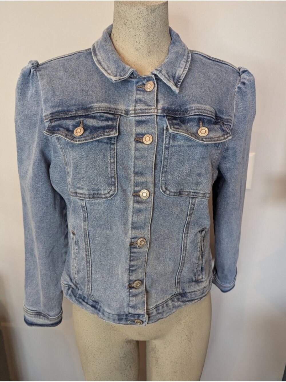 Kensie Jean Jacket Vintage Luxe collection Marina Blue Puff belll sleeves Sz XL
